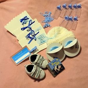👶NB Baby Boy Knit Hat &  Shoes w/Shower (Party) Items
